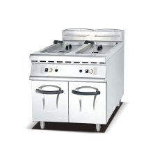 All Stainless Steel Body Standing Chicken Fryer 2 Tank 2 Basket Gas Deep Fryer with Cabinet